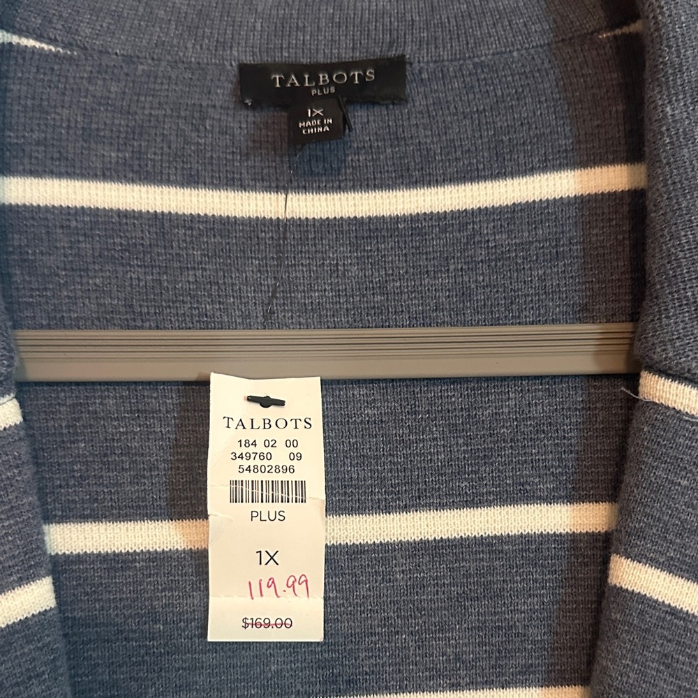 Talbots Blue and White Striped Cardigan Sweater - Picture 2 of 2